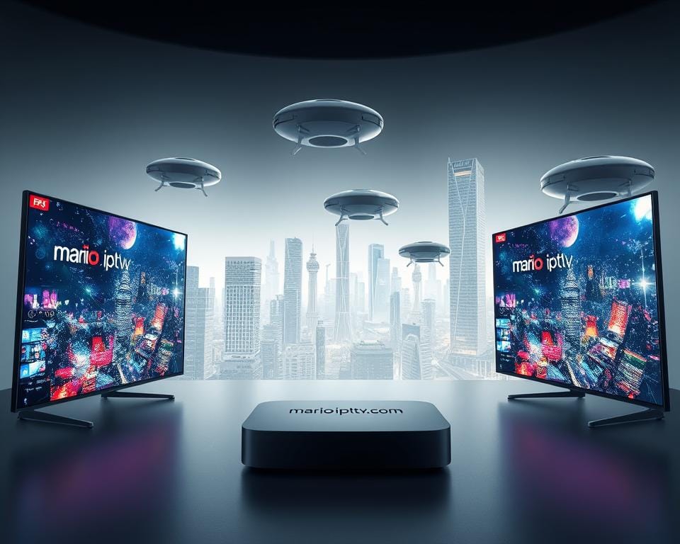 A futuristic, immersive IPTV landscape in France, 2025. In the foreground, sleek, borderless smart TVs display vibrant, high-definition content. The middle ground features a minimalist, voice-controlled smart home hub, emblazoned with the brand "marioiptvfr.com", seamlessly integrating IPTV services. In the background, a cityscape of gleaming skyscrapers and hovering transportation pods conveys a vision of advanced, interconnected urban infrastructure. Soft, ambient lighting and a muted color palette create a sense of sophistication and innovation. The overall scene depicts the evolution of IPTV in France, showcasing the seamless integration of technology, design, and user experience. A futuristic, immersive IPTV landscape in France, 2025. In the foreground, sleek, borderless smart TVs display vibrant, high-definition content. The middle ground features a minimalist, voice-controlled smart home hub, emblazoned with the brand "marioiptvfr.com", seamlessly integrating IPTV services. In the background, a cityscape of gleaming skyscrapers and hovering transportation pods conveys a vision of advanced, interconnected urban infrastructure. Soft, ambient lighting and a muted color palette create a sense of sophistication and innovation. The overall scene depicts the evolution of IPTV in France, showcasing the seamless integration of technology, design, and user experience.