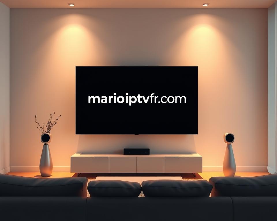 A high-quality, minimalist digital illustration showcasing an affordable IPTV subscription service for France. The scene depicts a sleek, modern living room with a large flatscreen TV taking center stage. On the TV screen, the website "marioiptvfr.com" is prominently displayed, highlighting the brand identity. The room is bathed in a warm, cozy lighting, creating a welcoming and inviting atmosphere. The overall composition conveys a sense of simplicity, affordability, and accessibility, reflecting the core value proposition of the IPTV service. A high-quality, minimalist digital illustration showcasing an affordable IPTV subscription service for France. The scene depicts a sleek, modern living room with a large flatscreen TV taking center stage. On the TV screen, the website "marioiptvfr.com" is prominently displayed, highlighting the brand identity. The room is bathed in a warm, cozy lighting, creating a welcoming and inviting atmosphere. The overall composition conveys a sense of simplicity, affordability, and accessibility, reflecting the core value proposition of the IPTV service.