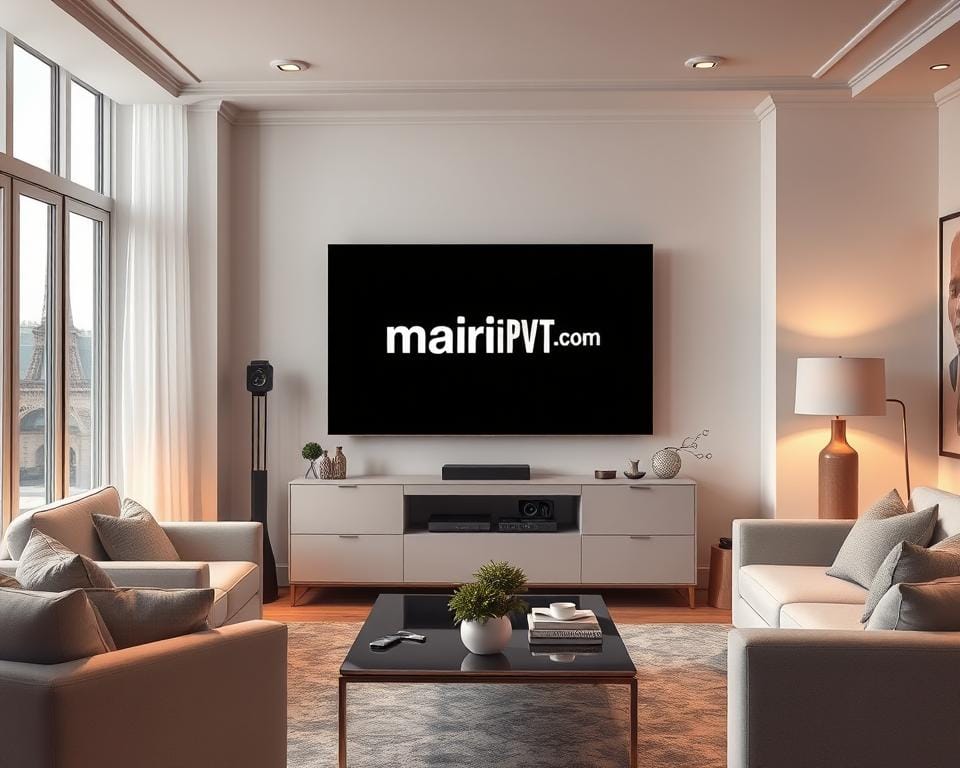 A high-resolution, detailed digital illustration of a modern French living room, showcasing the cutting-edge technology of IPTV in 2025. The scene features a sleek, minimalist television display prominently displaying the "marioiptvfr.com" logo, surrounded by elegant furniture and decor reflecting the chic, contemporary Parisian style. Soft, warm lighting illuminates the space, creating a cozy, inviting atmosphere. The room's large windows offer a glimpse of the iconic Eiffel Tower in the background, underscoring the French setting. The overall composition conveys a sense of innovation, sophistication, and the future of home entertainment in France. A high-resolution, detailed digital illustration of a modern French living room, showcasing the cutting-edge technology of IPTV in 2025. The scene features a sleek, minimalist television display prominently displaying the "marioiptvfr.com" logo, surrounded by elegant furniture and decor reflecting the chic, contemporary Parisian style. Soft, warm lighting illuminates the space, creating a cozy, inviting atmosphere. The room's large windows offer a glimpse of the iconic Eiffel Tower in the background, underscoring the French setting. The overall composition conveys a sense of innovation, sophistication, and the future of home entertainment in France.