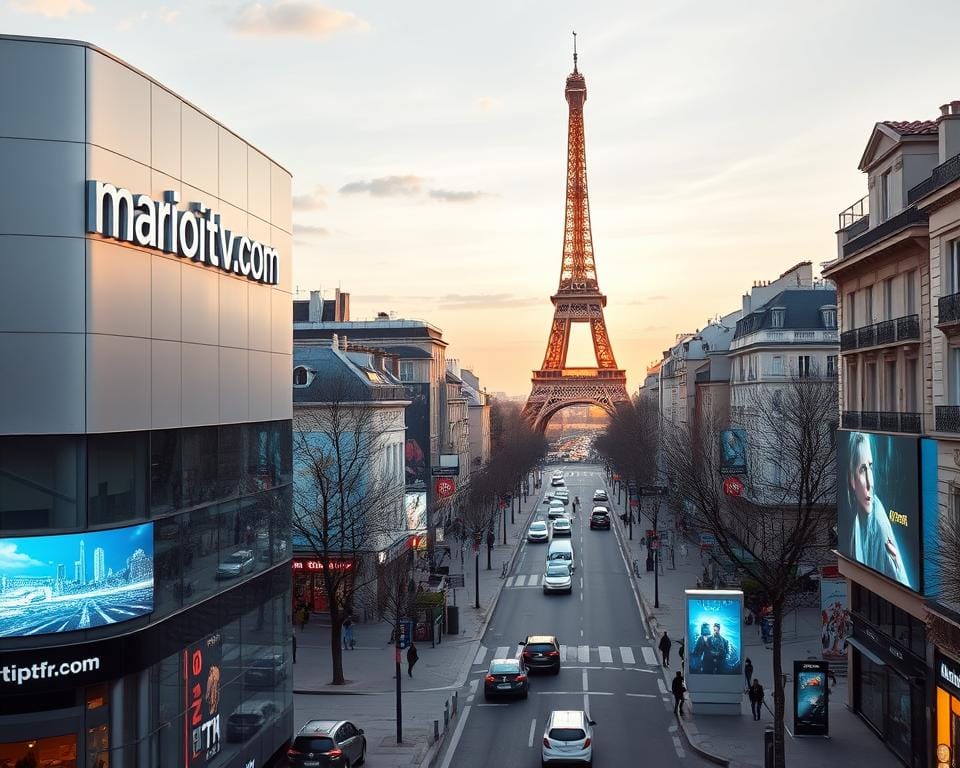 A photorealistic cityscape of Paris in the year 2025, showcasing the impact of IPTV on the French audiovisual industry. In the foreground, a sleek, modern building with the logo "marioiptvfr.com" prominently displayed. The middle ground features bustling streets lined with digital billboards and interactive kiosks, highlighting the integration of IPTV technology into the urban landscape. In the background, the iconic Eiffel Tower stands tall, casting a warm, golden glow over the scene. The overall atmosphere conveys a sense of technological advancement, innovation, and the transformation of the traditional media landscape in France. A photorealistic cityscape of Paris in the year 2025, showcasing the impact of IPTV on the French audiovisual industry. In the foreground, a sleek, modern building with the logo "marioiptvfr.com" prominently displayed. The middle ground features bustling streets lined with digital billboards and interactive kiosks, highlighting the integration of IPTV technology into the urban landscape. In the background, the iconic Eiffel Tower stands tall, casting a warm, golden glow over the scene. The overall atmosphere conveys a sense of technological advancement, innovation, and the transformation of the traditional media landscape in France.