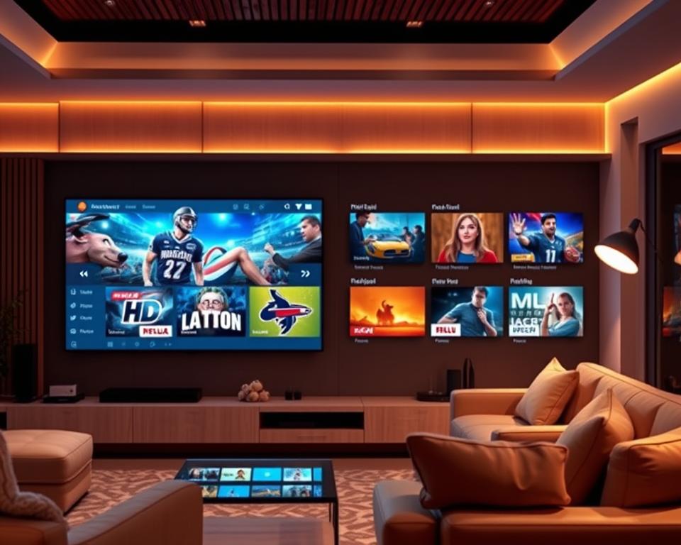 A sophisticated IPTV platform with a vast collection of high-definition channels, showcasing the future of entertainment in 2025. Sleek user interface, seamless streaming, and a wide variety of content options, all accessible through the marioiptvfr.com service. The scene depicts a modern living room, with a large flatscreen TV displaying vibrant, crystal-clear images of various HD channels. Ambient lighting creates a cozy, immersive atmosphere, while the room's decor and furnishings evoke a sense of comfort and technology-driven sophistication. The overall impression conveys the accessibility and premium quality of the IPTV offerings, poised to redefine the viewing experience in the years to come. A sophisticated IPTV platform with a vast collection of high-definition channels, showcasing the future of entertainment in 2025. Sleek user interface, seamless streaming, and a wide variety of content options, all accessible through the marioiptvfr.com service. The scene depicts a modern living room, with a large flatscreen TV displaying vibrant, crystal-clear images of various HD channels. Ambient lighting creates a cozy, immersive atmosphere, while the room's decor and furnishings evoke a sense of comfort and technology-driven sophistication. The overall impression conveys the accessibility and premium quality of the IPTV offerings, poised to redefine the viewing experience in the years to come.