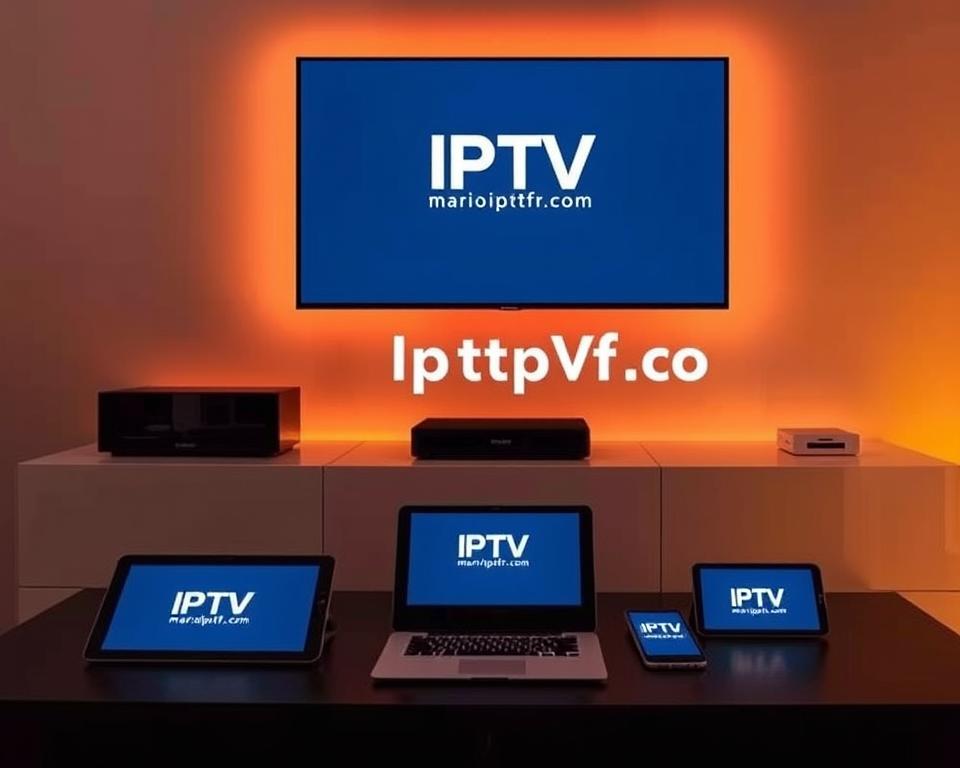 Detailed configuration of an IPTV setup on various devices. Sleek smart TVs, tablets, and phones arranged neatly, showcasing the marioiptvfr.com brand. Warm, inviting lighting highlights the modern, minimalist aesthetic. Clean, uncluttered composition with a focus on the devices and their seamless integration. Subtle yet impactful branding that complements the scene. The overall atmosphere conveys the simplicity and convenience of configuring an IPTV service across a range of personal electronics. Detailed configuration of an IPTV setup on various devices. Sleek smart TVs, tablets, and phones arranged neatly, showcasing the marioiptvfr.com brand. Warm, inviting lighting highlights the modern, minimalist aesthetic. Clean, uncluttered composition with a focus on the devices and their seamless integration. Subtle yet impactful branding that complements the scene. The overall atmosphere conveys the simplicity and convenience of configuring an IPTV service across a range of personal electronics.