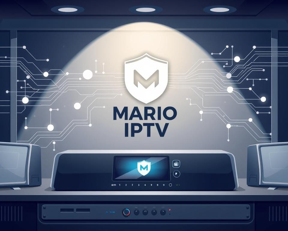 A sleek and modern network security system, with the MARIO IPTV logo prominently displayed. The interface features a clean, minimalist design with smooth lines and a muted color palette, evoking a sense of sophistication and trustworthiness. In the foreground, a central control panel with various indicators and toggles, suggesting comprehensive monitoring and management capabilities. In the background, a dynamic visualization of data traffic, represented by flowing lines and shapes, conveying the secure and reliable nature of the IPTV service. The entire scene is bathed in a soft, ambient lighting, creating a calming and professional atmosphere.