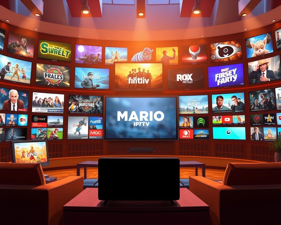 A vibrant digital television landscape with a wide array of IPTV channels prominently featured, showcasing the diverse entertainment options available. The channels are displayed on high-definition screens with a sleek, modern design, creating a visually captivating and immersive experience. The scene is bathed in warm, natural lighting, reflecting the comfort and convenience of IPTV technology. In the foreground, the MARIO IPTV brand logo stands out, prominently highlighting the provider's quality and reliability. The overall atmosphere conveys a sense of endless possibilities and unlimited access to content, perfectly aligning with the article's subject and section title.